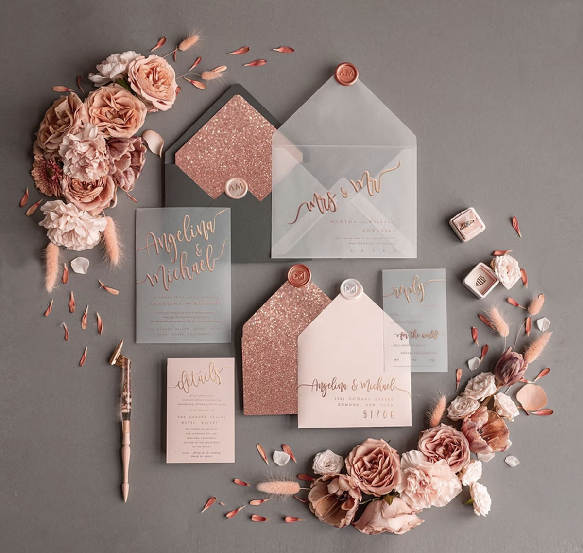 rose gold wedding invitations